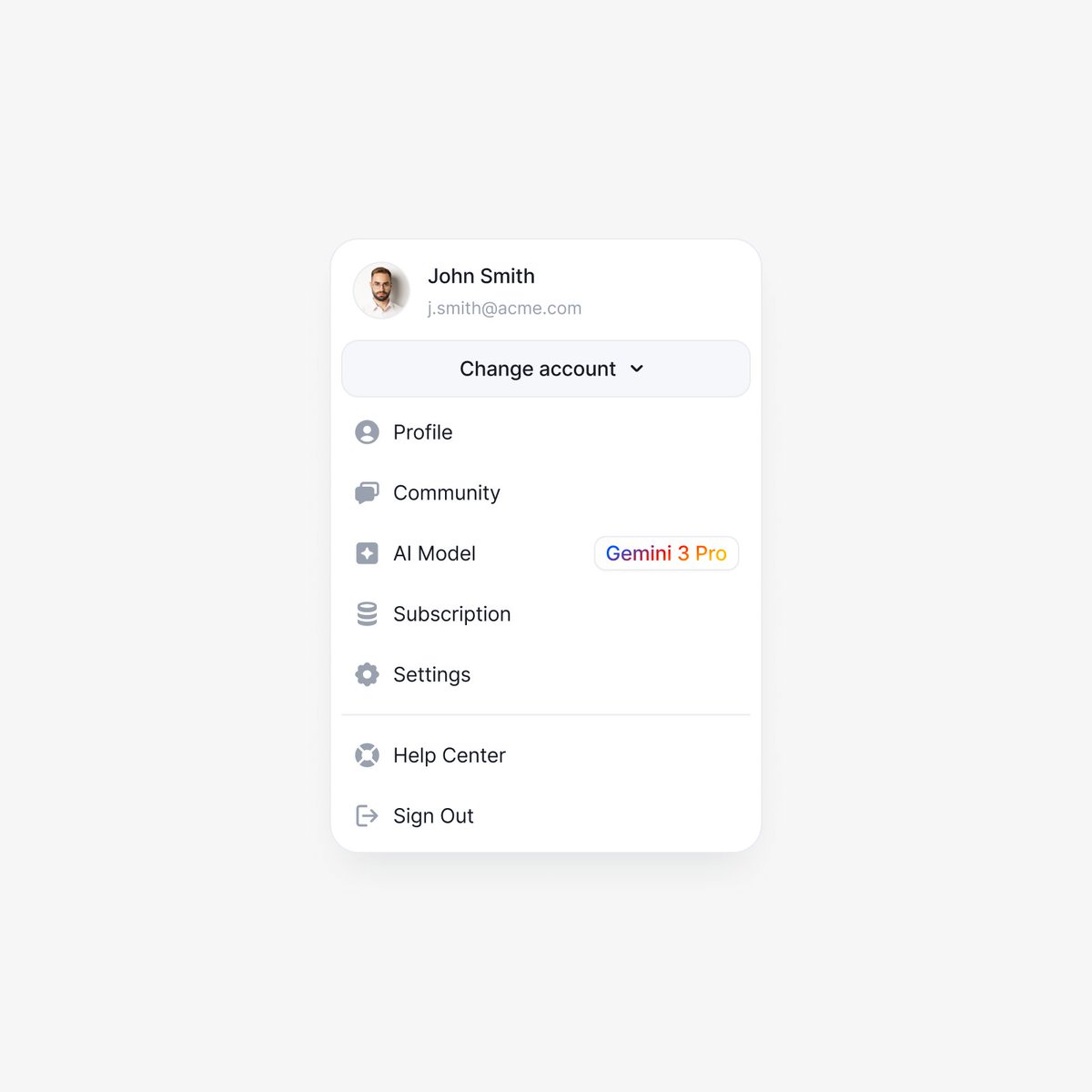 account dropdown panel 🤌🏻