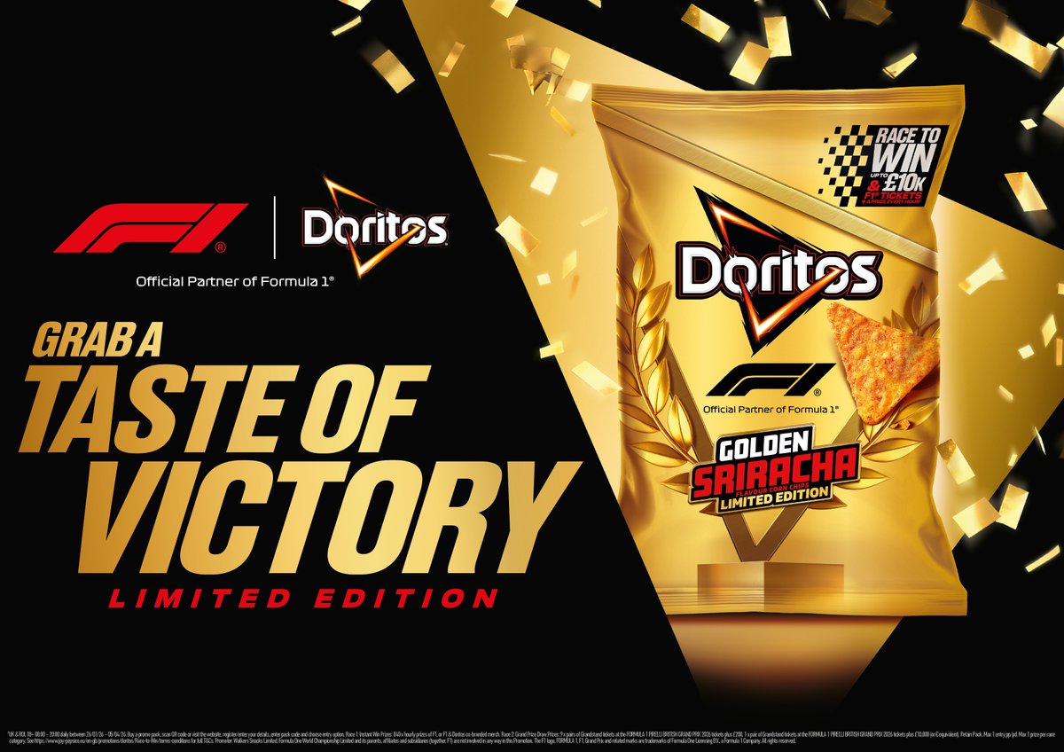 TalkingRetail's tweet image. Doritos celebrates F1 partnership with on-pack promotion

Doritos, the Official Savoury Snack of Formula 1 as of 2025, is celebrating the partnership with an on-pack promotion ‘Race to Win’.

ow.ly/rvbx50XWcXk

 #DoritosF1 #RaceToWin #F1Partnership