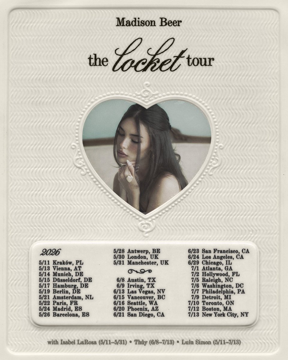 madisonbeerhq's tweet image. the locket tour ₊˚⊹♡ coming to a city near u. sign up for artist pre-sale now madisonbeer.lnk.to/tour

general on sale is 1/21