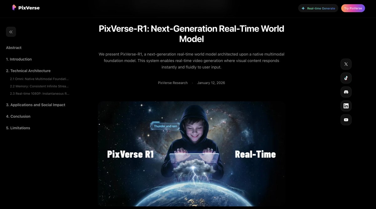 Introducing PixVerse-R1: Real-time world model. We are moving beyond static video to an infinite, interactive visual stream. Architected on a native...