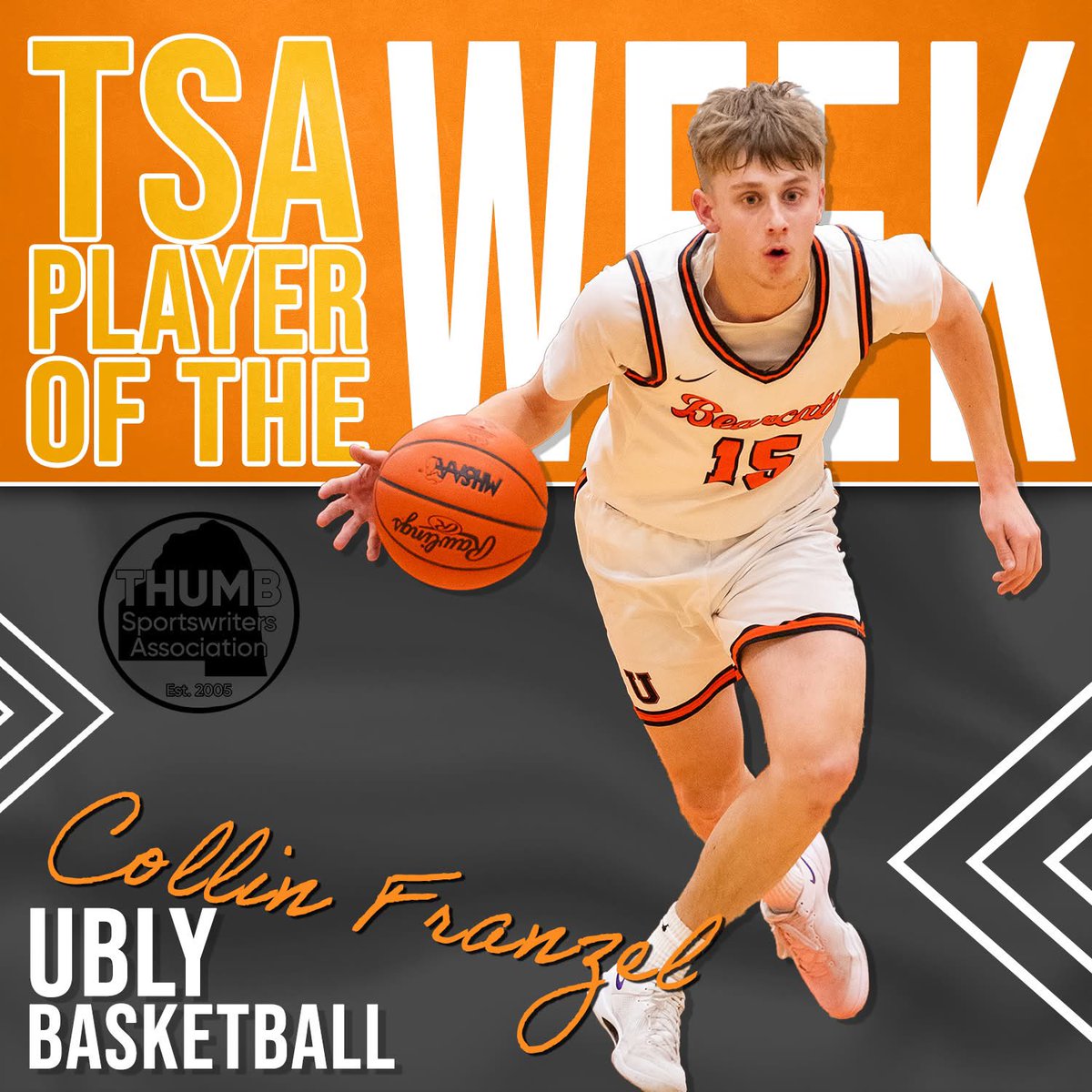 ThumbSportAssoc's tweet photo. In Friday's victory over Capac, Franzel tied the school record for 3-point baskets made with nine, scoring 36 points in the 53-49 victory. For the week, he connected on 20 3-pointers. 

For his efforts, he is named the TSA's Boys Basketball Player of the Week. https://t.co/aJQJW04a2j