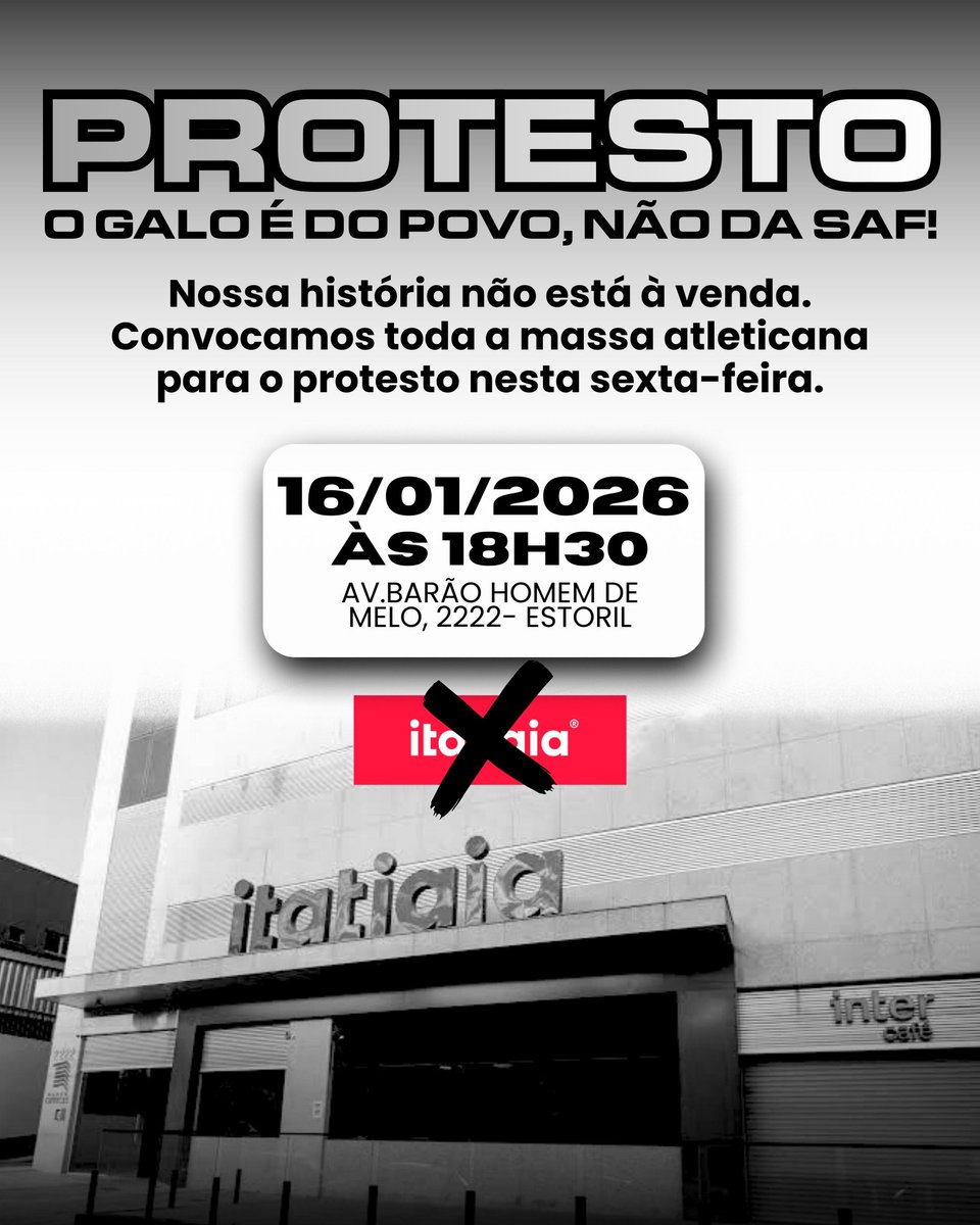 Pronto pessoal, sexta feira é dia de sair da internet.
Mostrar que se lutar por um Galo melhor e para que as promessas feitas sejam cumpridas é ser comprado, sim, somos todos comprados!!!!!
Atleticano, não se omita nesse momento!!