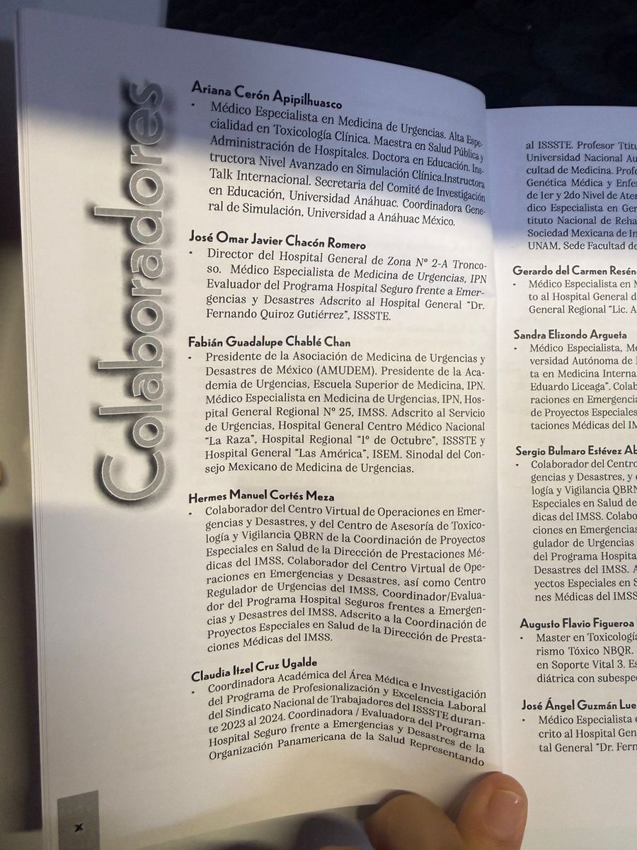 Metamedicsmx's tweet image. Me honra participar como colaboradora y coautora 🙏📖 en el Módulo I (Agentes químicos de uso industrial y agrícola) 🏭🌾, específicamente en el capítulo de “Agentes químicos asfixiantes”. Dra Cerón
MEDICINA DE EMERGENCIAS Y DESASTRES – Zarpra Ediciones
 share.google/vIxVm5eeqvEJSW…
