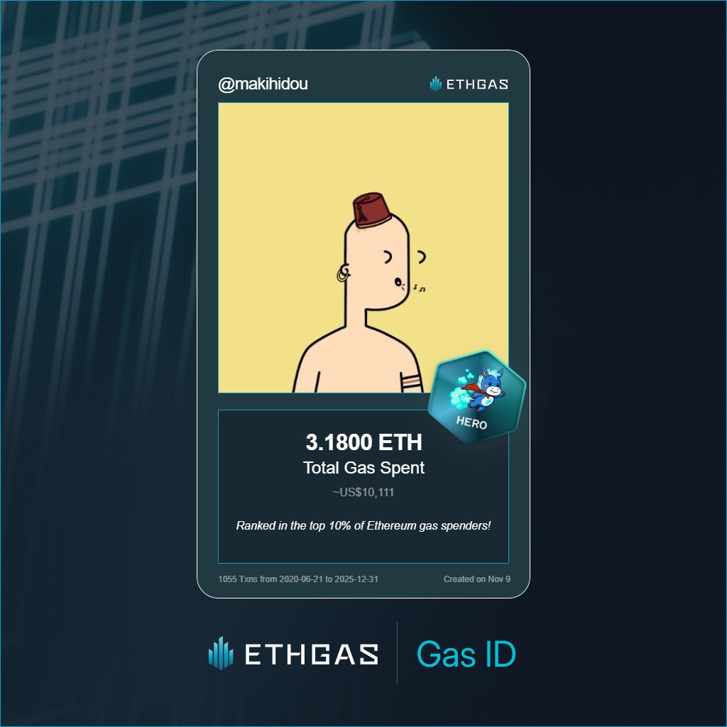 Just unlocked my Gas ID via ETHGas 🪪

I'm a Hero Jack with 3.18 ETH spent on gas since Beacon Chain - now fueling my climb to the Gasless Future and earned 2000 Beans already. 

Reveal yours at ethgas.com/community/gas-…
