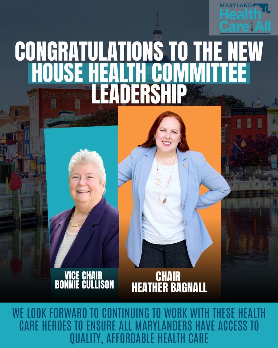 Congratulations to House Health Committee Chair Delegate Heather Bagnall and Vice Chair Delegate Bonnie Cullison! We look forward to continuing to work with these health care heroes toward quality, affordable health care for all Marylanders!