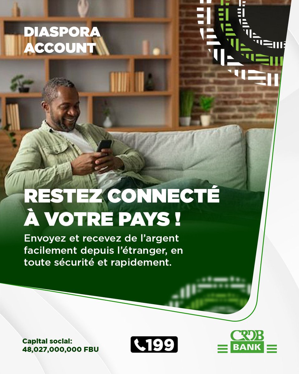 CRDBbankBurundi's tweet image. 🌍 Diaspora Account
💳 Restez connecté(e) à votre pays, où que vous soyez
📲 Banque à distance • 🔐 Sécurité assurée
🏡 Votre pays à portée de main
#DiasporaAccount
#ConnectedHome 
#YourCountry
#CRDBBankBurundi
#TheBankThatListens
