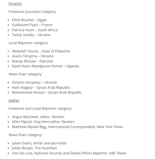 <a href="/aya_mansour_11_/">aya mansour</a> 𝐖𝐞 𝐚𝐥𝐬𝐨 𝐜𝐨𝐧𝐠𝐫𝐚𝐭𝐮𝐥𝐚𝐭𝐞 𝐨𝐮𝐫 𝐒𝐮𝐝𝐚𝐧𝐞𝐬𝐞 𝐦𝐞𝐦𝐛𝐞𝐫, Rawh Nasir Aboelgasim Osman (<a href="/RawhNasir/">رَوْح</a> ) for being named a finalist in the Local Reporter category. 👏

Rawh is a freelance journalist and emergency response room volunteer.