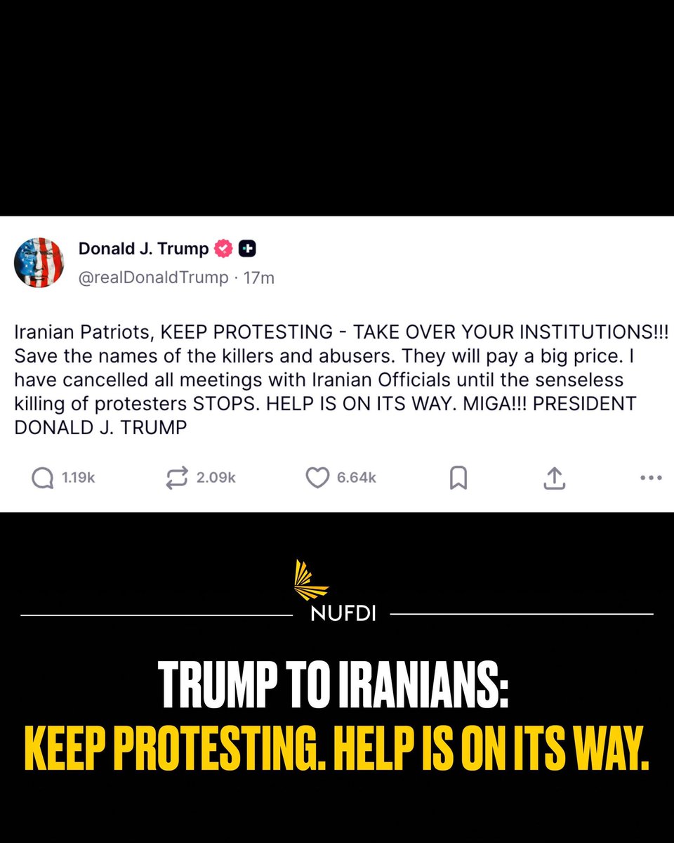 Trump to Iranians: 

Keep protesting. Help is on its way.