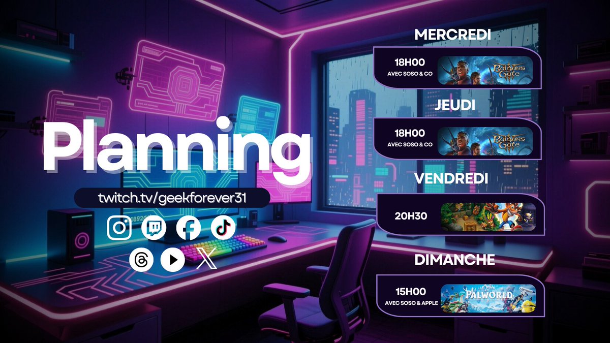 Coucou les copains ! 🖖🏽😎 

Je vous invite : 

Mercredi vers 18h00 À la découverte de Baldur's Gate 3 avec Soso &amp; co 😎🔞