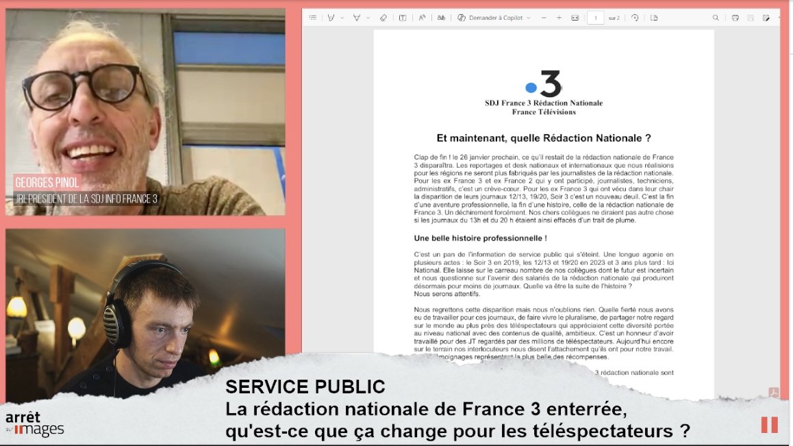 La rédaction nationale de France 3 n'existe plus. 

Qu'est-ce que ça change pour l'info et les téléspectateurs ?

Dans Proxy, Loris reçoit Georges Pinol, président de la <a href="/sdjfrance3rn/">SDJ France 3 Rédaction nationale</a> 👇
twitch.tv/arretsurimages