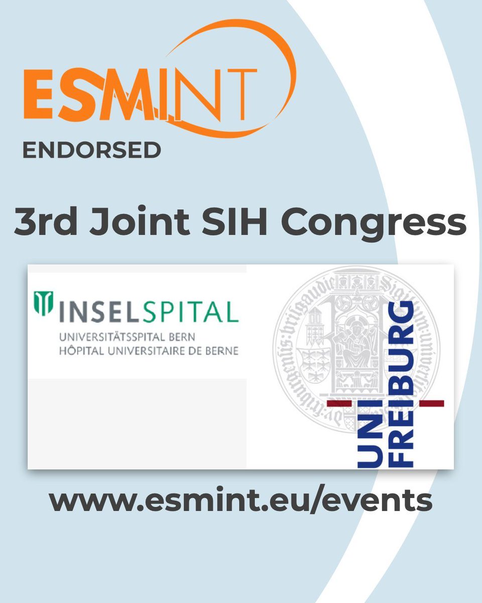 esmintsociety's tweet image. An ESMINT Endorsement has been granted to the 3rd Joint SIH Congress, 29–31 May 2026, Bern, Switzerland – an interdisciplinary meeting on Spontaneous Intracranial Hypotension. 
🔗 See ESMINT Events: buff.ly/DsSL4km 

#ESMINT #SIH #Neuro #Neuroradiology #Congress