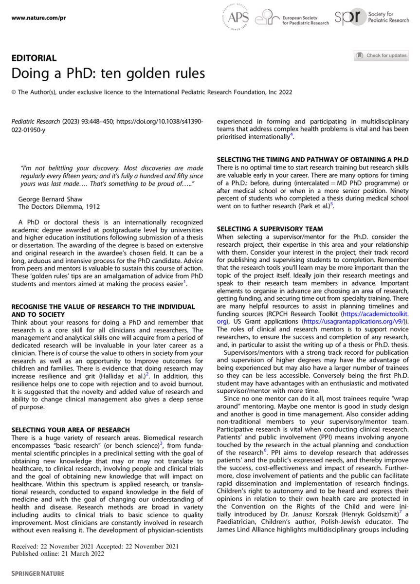 SciencNews's tweet image. Doing a PhD: ten golden rules

#PhD #PhDlife #academics #AcademicChatter #AcademicTwitter #Postdocs #Research #Science