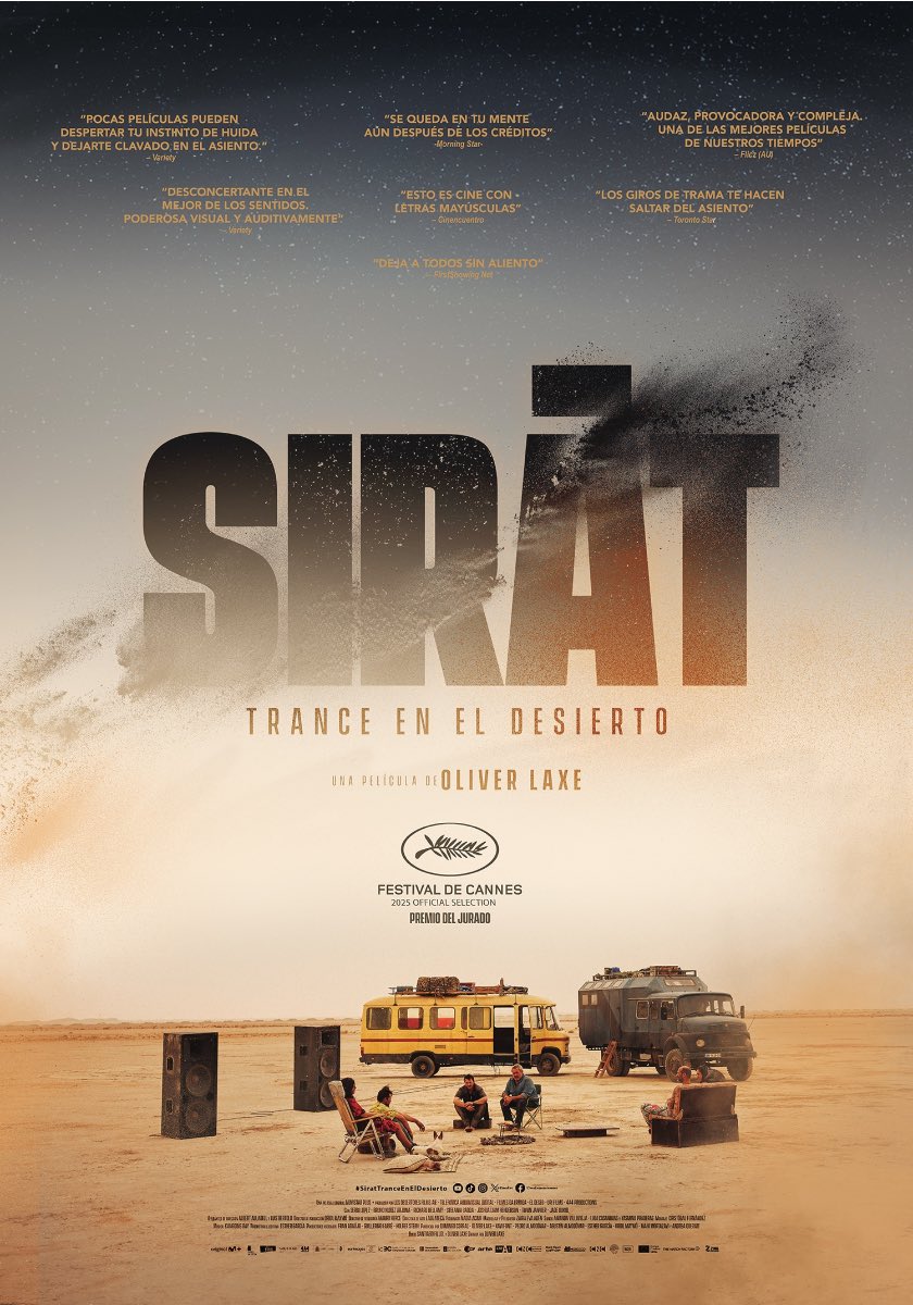 Una de las películas que tienes que ver por lo menos una vez, es #Sirāt de Oliver Laxe. Ganadora del premio del jurado en <a href="/Festival_Cannes/">Festival de Cannes</a> y 11 nominaciones a los <a href="/PremiosGoya/">Premios Goya</a> , tendrá su estreno en cines el próximo 22 de enero <a href="/ZimaEnt/">Zima Entertainment</a> 
¡Imperdible!