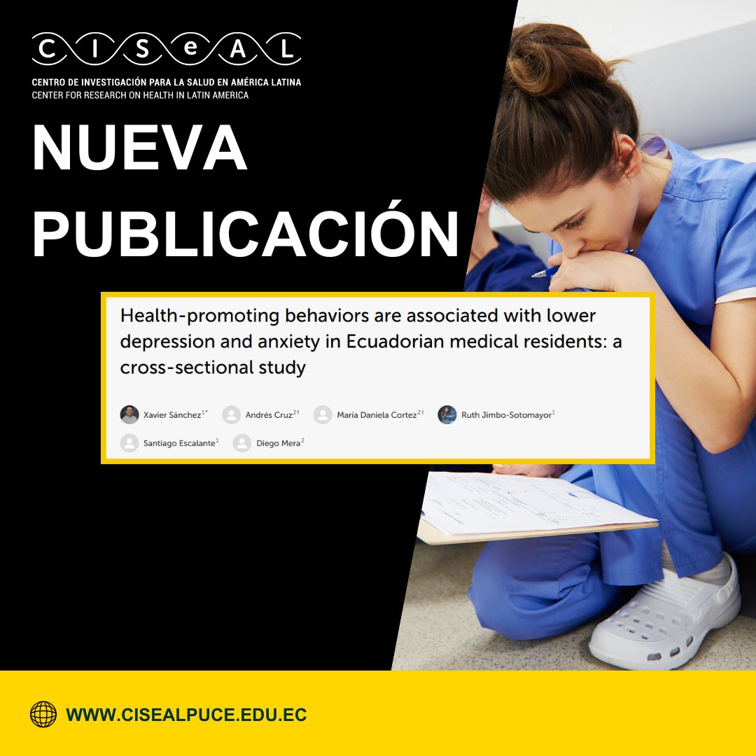 CISeAL_PUCE's tweet photo. 🩺🧠¿Sabías que los hábitos diarios pueden influir en la depresión y ansiedad de médicos residentes?
Un estudio con participación del CISeAL–PUCE (Dr. Xavier Sánchez y Dra. Ruth Jimbo) evidencia que mejores hábitos reducen estos riesgos.

👉Más en https://t.co/77SBAEIAIT https://t.co/hf3FTA4DJW