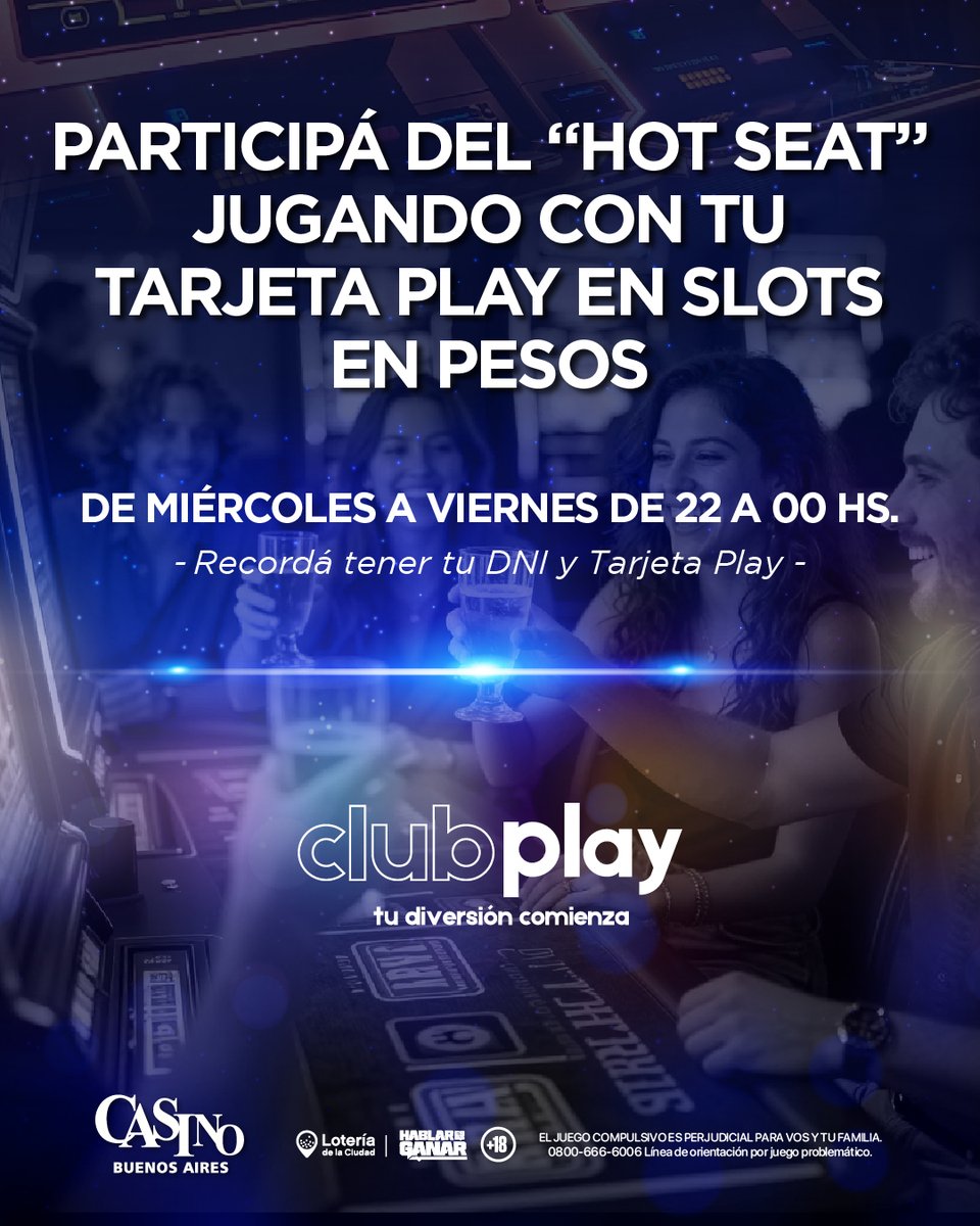 🔥Participá del Hot Seat por $6.000.000 en efectivo.

📍 De miércoles a viernes | Slots en pesos
🕙 De 22 a 00 hs
🎟️ Con tu Tarjeta Play

Casino Buenos Aires te espera.
Jugá responsablemente | +18
