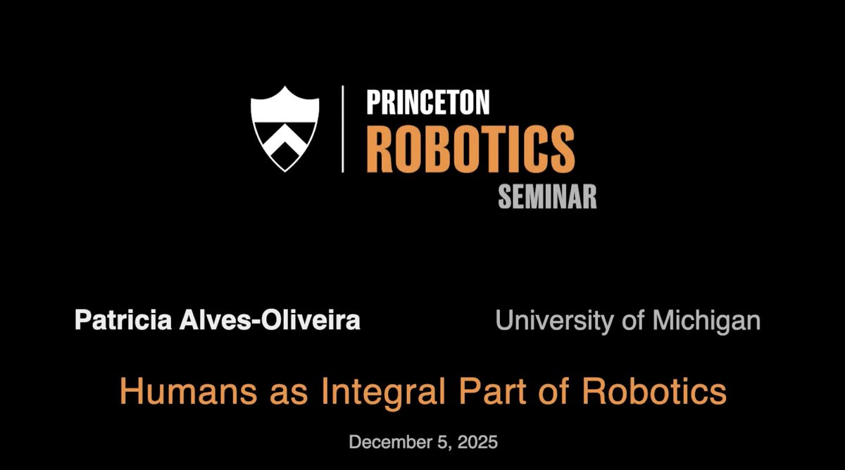 p_alvesoliveira's tweet photo. It was a pleasure to give a talk about my work at the Robotics Seminar at @Princeton 💛 Thank you for the invitation @tomssilver and @jaime_fisac! Giving this talk to such an engaging audience was a treat 🍭
https://t.co/y2tGujSegd https://t.co/yjRbpnc7uM