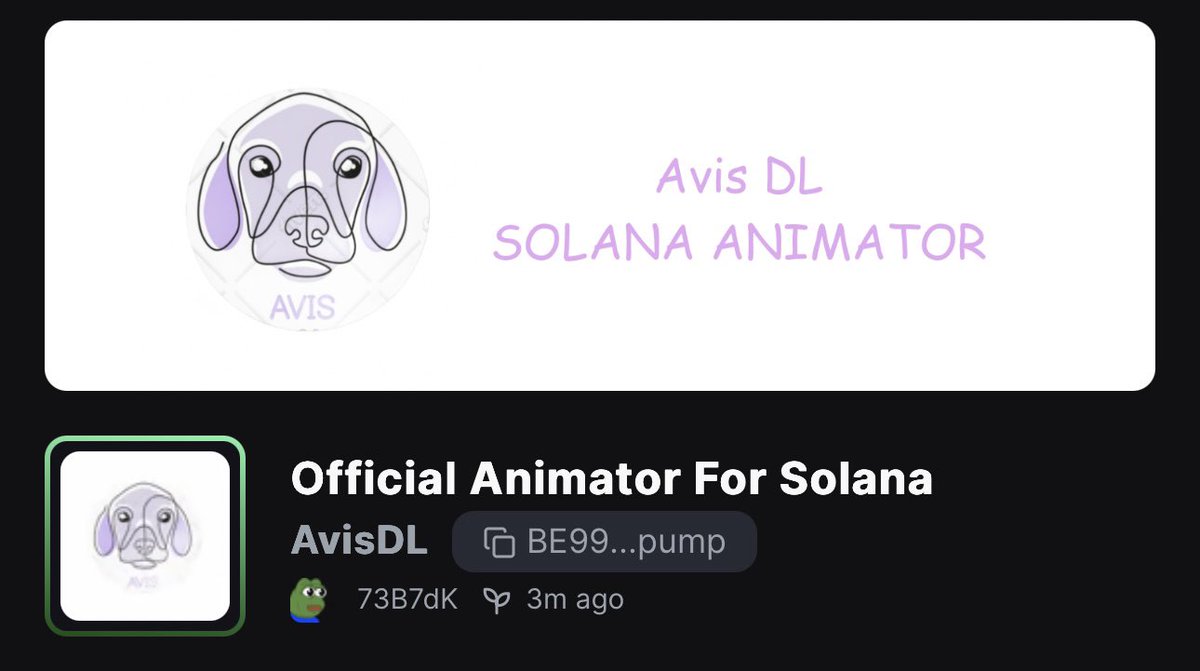 I have officially on boarded Avis DL, an actual animator for Solana.  https://t.co/O8W9EL0z4X BE99PZwhMZhQ6ny9guqqqccbZu8TRdhtmvj7e2e9pump