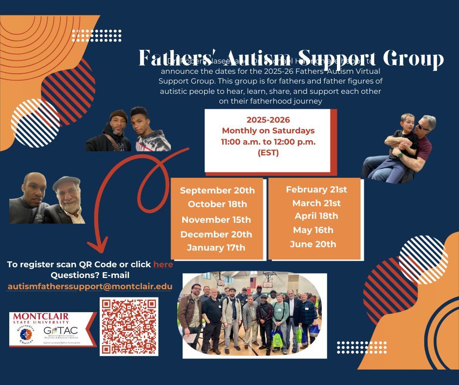 AutismHC's tweet photo. Dr. Robert Naseef and Dr. Michael Hannon's next Fathers' Autism Support Group meeting is this Saturday , January 17, 2026, from 11am-12pm. Please email autismfatherssupport@montclair.edu for the meeting link and to be added to their mailing list. https://t.co/n4ZRMeA8EB