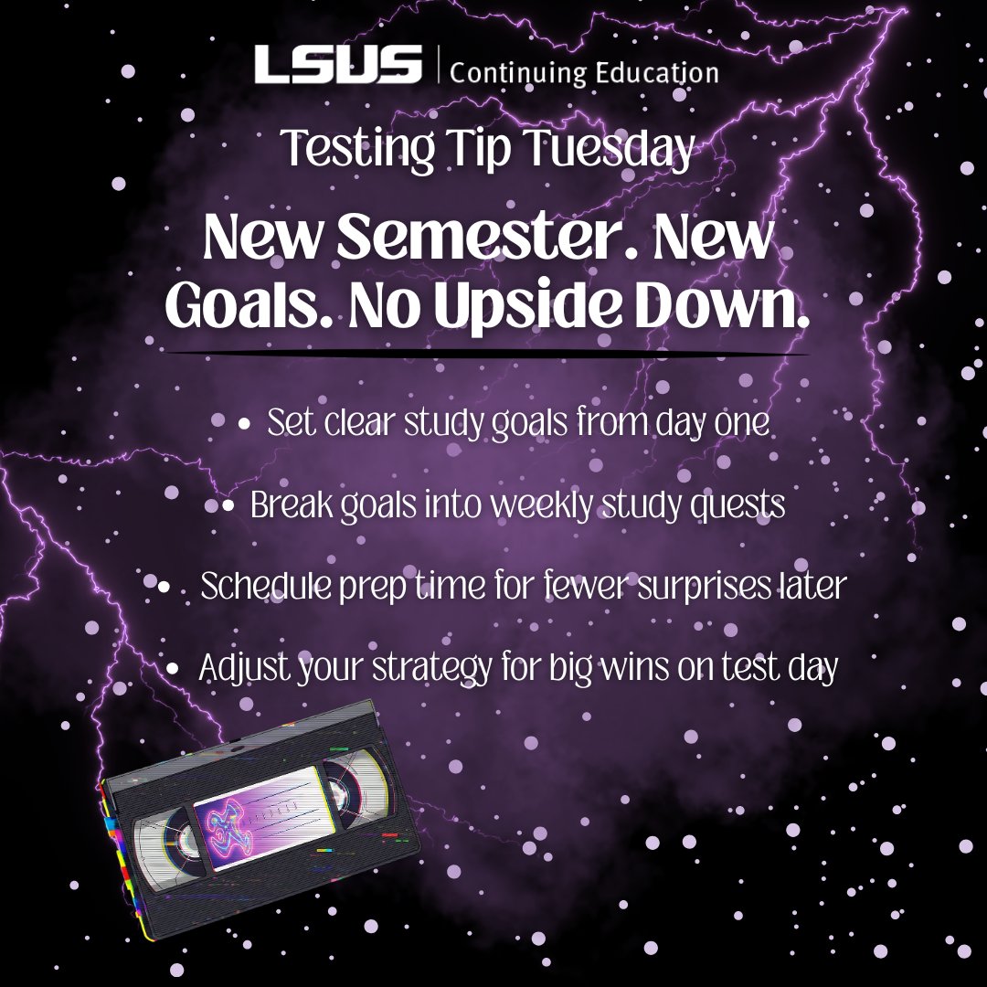 🧇 New semester = new mission. Set clear study goals so your test prep doesn’t go Upside Down. No superpowers required—just a plan. 📚⚡

#lsusce #TestingTipTuesday #StrangerThings #StudySmart #TestPrep #StudyTips #studying #NewYearNewGoals #study #StudySkills