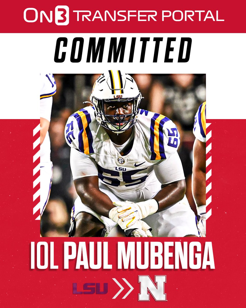 BREAKING: LSU transfer OL Paul Mubenga has committed to Nebraska, <a href="/Hayesfawcett3/">Hayes Fawcett</a> reports 🌽

on3.com/news/lsu-trans…