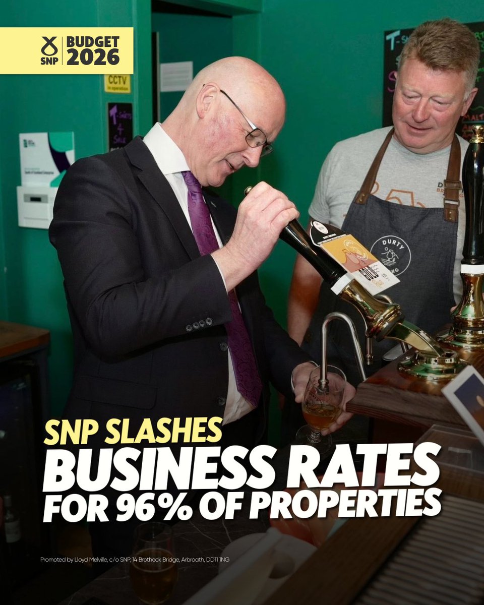 ArbroathSNP's tweet photo. 💷 The SNP Budget means 96% of retail, hospitality and leisure businesses will pay ZERO or reduced business rates. https://t.co/WTamnETilx