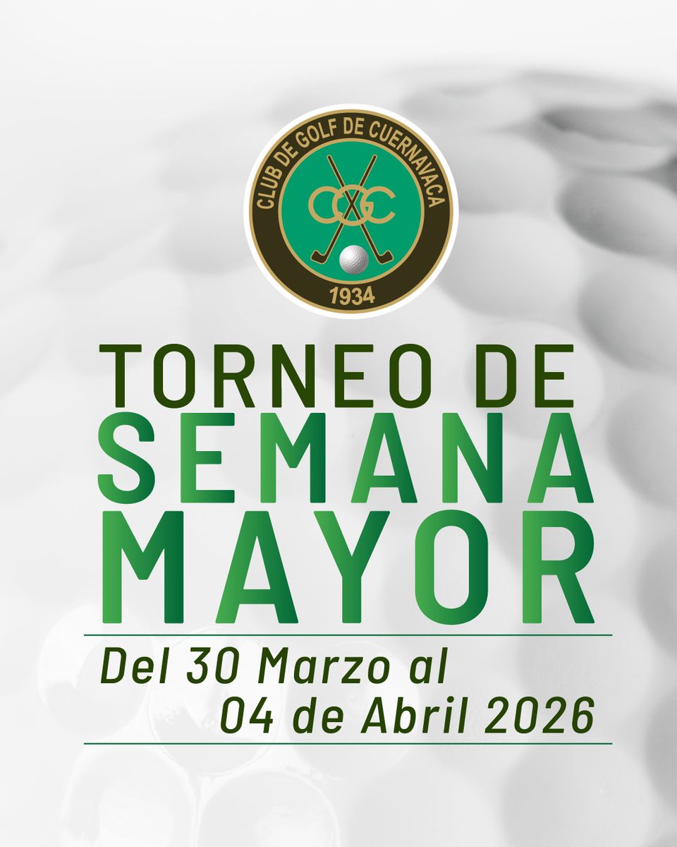 No pierdas tu lugar en  el Torneo de Semana Mayor del 30 de marzo al 4 de abril.

Habrá grandes y magníficos premios para el Hole in One, O’yes de los hoyos 5 y 7 y para los ganadores de las diferentes categorías.

¡Los esperamos!