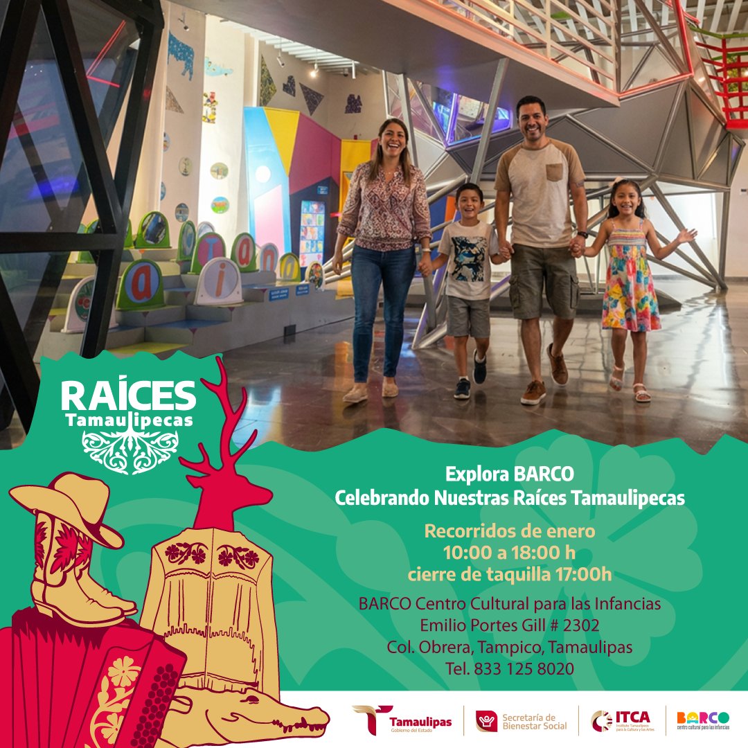 Diseñamos un recorrido que conecta a los visitantes.
Una visita para aprender, convivir y fortalecer el sentido de pertenencia desde la infancia, ideal para visitas escolares y salidas familiares
Martes a domingo 10:00 a 18:00 h
Cierre de taquilla: 17:00 h
#TamaulipasEsCultura