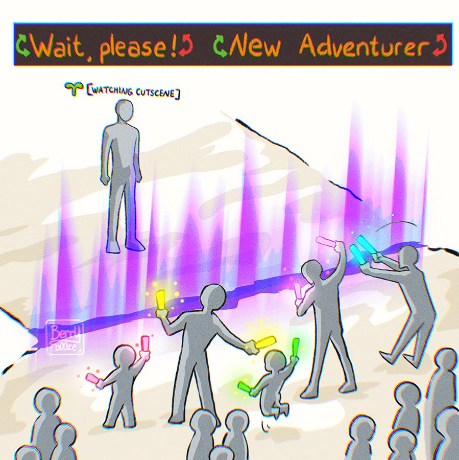 berrybooze_art's tweet image. FFXIV - I still think it's really cute when the whole Alliance wait for a single sprout watching the last boss cutscene and some of them started cheering to the rhythm for them ww