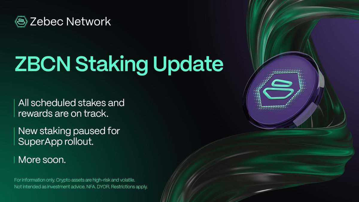 Zebec_HQ's tweet image. $ZBCN staking at stake.zebec.io is temporarily paused during our transition to the Zebec SuperApp.

All funds remain safe and rewards will be distributed as scheduled. Unstaking remains available as usual for any staking periods that end during the transition.

We expect…