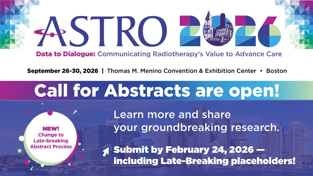 ASTRO_org's tweet image. #ASTRO26: Call for Abstracts are open!

Showcase the science that will shape the future of radiation therapy by submitting your abstract for ASTRO 2026. Submit by Feb. 24, 2026 - including Late-Breaking placeholders!

Learn more &amp;amp; share your groundbreaking research:…