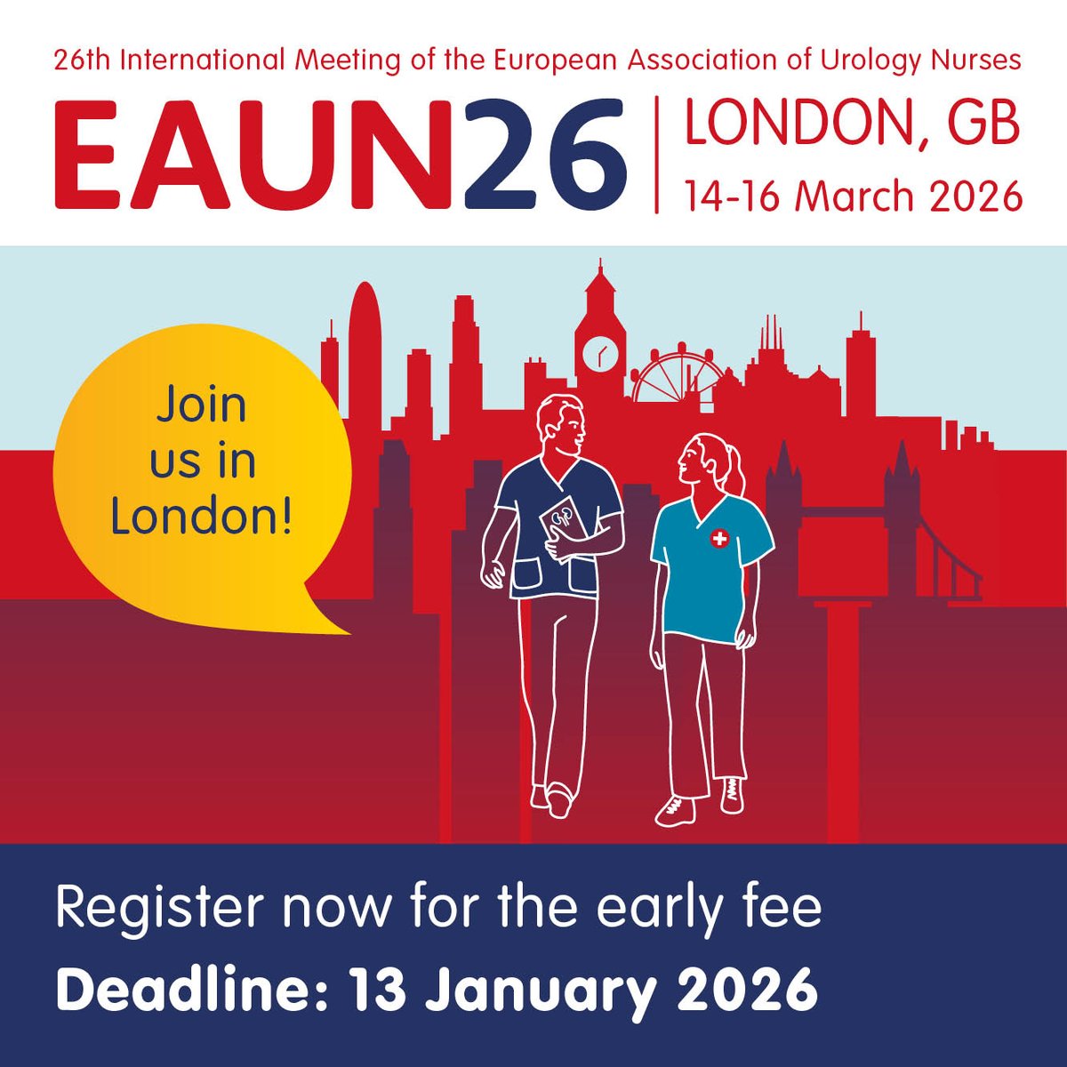 🚨 Today is the LAST DAY to register to attend #EAUN26 with the EARLY REGISTRATION DISCOUNT! 
⏰ REGISTER BY TONIGHT - 13 January 2026 (23:59 CET) to take advantage of registration savings of up to 25%. 
🔗 nurses.uroweb.org/international-…