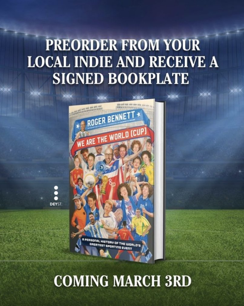 MenInBlazers's tweet photo. Pre-order Rog's New Book🚨 

“WE ARE THE WORLD (CUP)”  A Personal History of the world’s tournament — from the Hand of God to Messi's glory — it's all you need to be ready for June 

CLICK HERE TO PREORDER FROM ANY INDIE BOOKSTORE, AND ROG WILL SIGN YOURS: https://t.co/Nz6gUgd6My