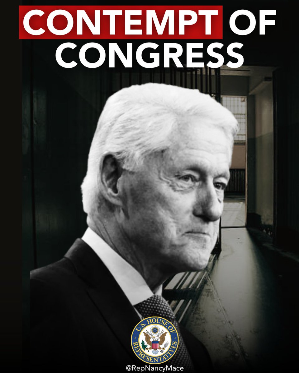 RepNancyMace's tweet image. Bill Clinton just refused to show up for his deposition in the Epstein investigation for the second time.

We fully support @GOPOversight holding Bill Clinton in contempt. No one is above the law. Not even a former president.

Survivors deserve answers. Silence protects…