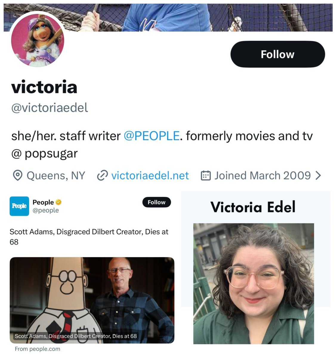 Rightanglenews's tweet image. BREAKING - People magazine decided to allow their overweight writer, Victoria Edel, to slander Scott Adams in their coverage of his passing, calling him “disgraced.”

Username included for bullying purposes.