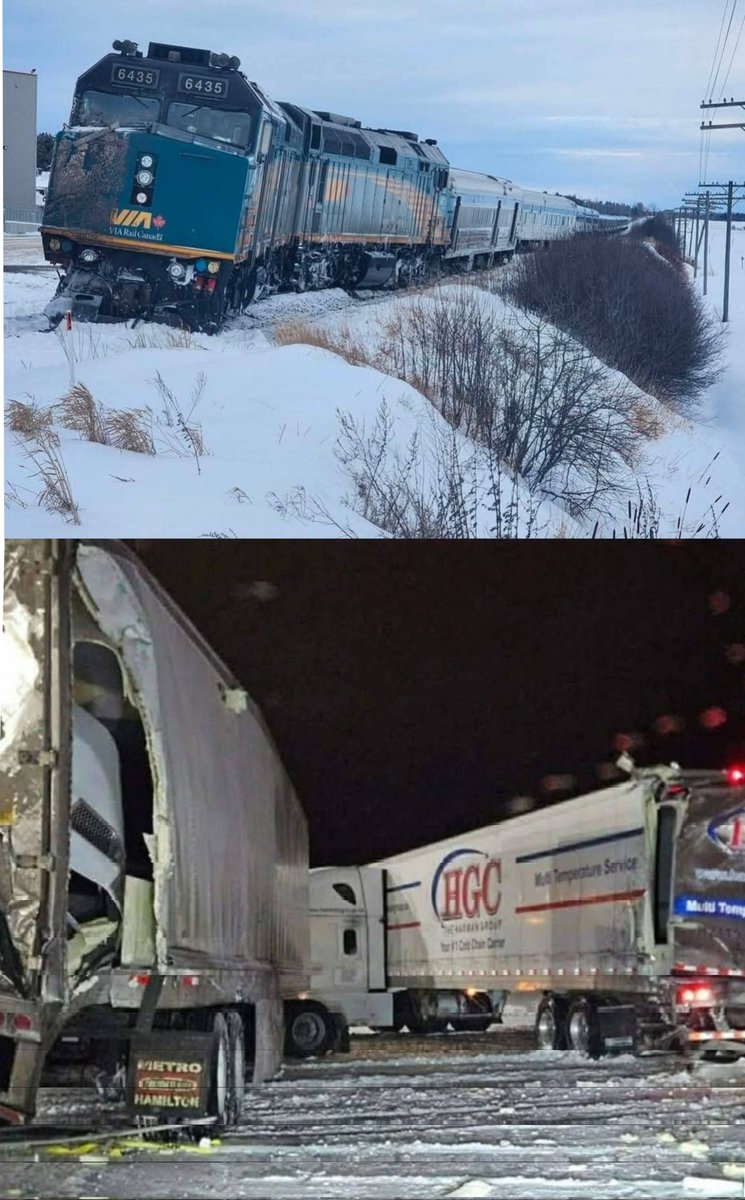 VlA Rail passenger train derailed in Quebec after hitting two trucks.

The two truckers thought they are in parking lot and didn't realize they are by train tracks somehow even though they drove over them, and went to sleep 🤦🏼
