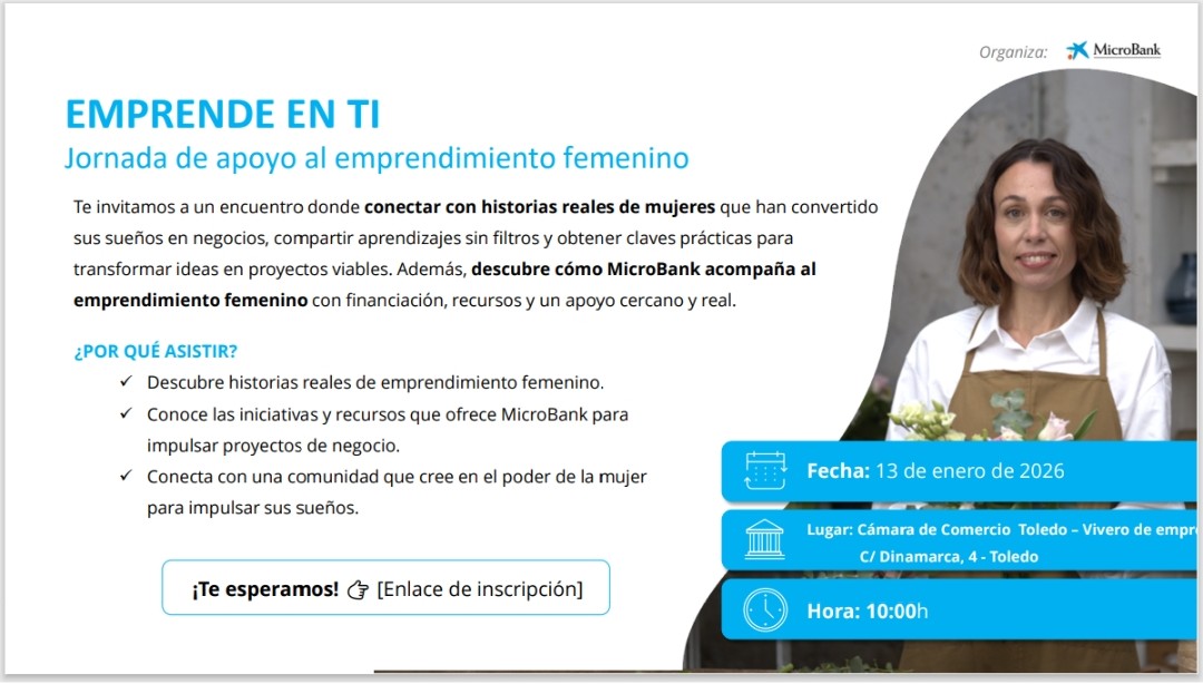 CAgrobankMujerR's tweet image. Toledo #Microbank 
EMPRENDE EN TI 
13 de enero
¡Apúntate a descubrir que emprender es una opción para tí!