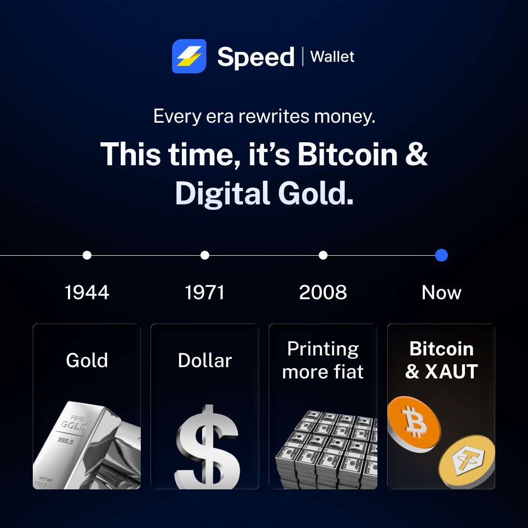 From gold in 1944 to debt in 1971 and money expansion after 2008, the  system keeps evolving. Now scarcity-based assets Bitcoin & gold matter.  With Speed Wallet buy bitcoin and XAUT.