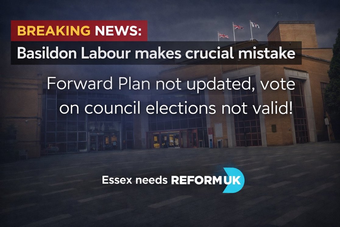 ReformDaily_'s tweet image. 🗳️Basildon Labour made a huge mistake by cancelling elections - “a crucial one!” says Sam Journet

The letter must be withdrawn &amp;amp; Basildon returned to where it belongs:- ELECTIONS THIS MAY👌🏻

Democracy delayed is democracy denied

#Basildon #ReformUK @ReformUKSam @reformparty_uk