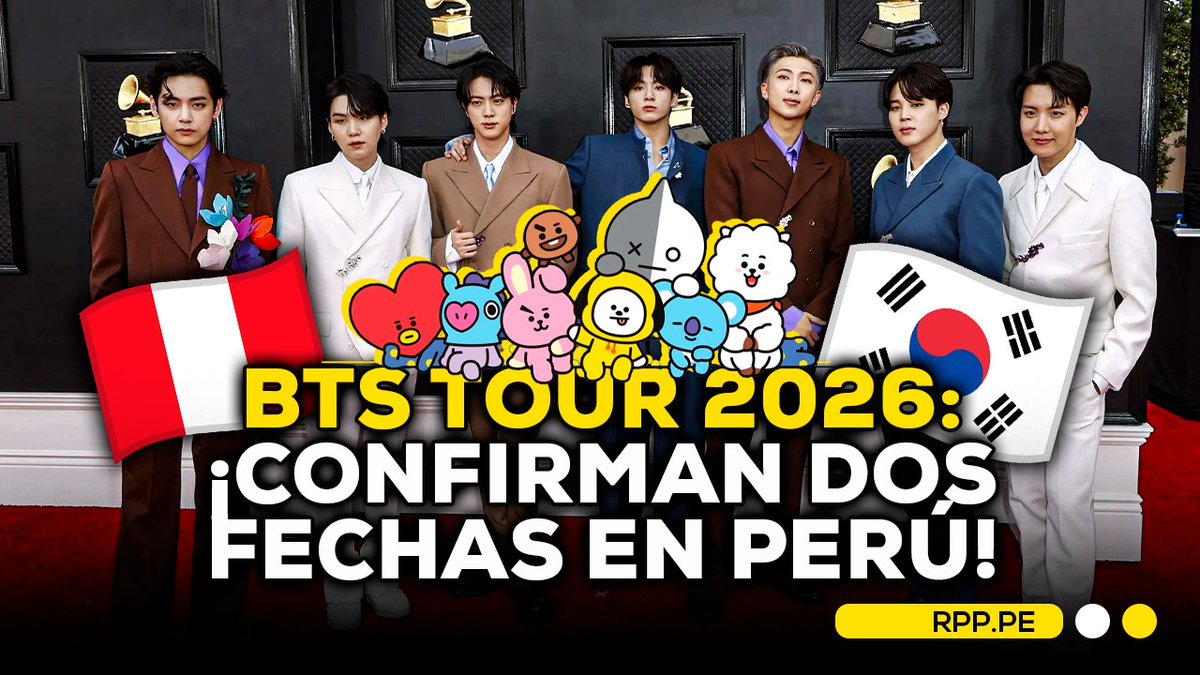 RPPNoticias's tweet image. 🇵🇪💜 BTS, una de las las bandas de K-pop más influyentes del mundo, confirmó que Perú será parte de su próxima gira mundial. Durante un enlace en vivo con el BTS Perú Fan Club, se reveló que el grupo ofrecerá dos conciertos los días 9 y 10 de octubre, generando gran expectativa…