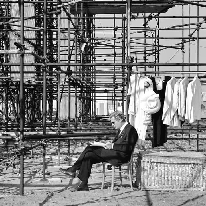 Marcello Mastroianni on the set of  '8 ½' (1963) Federico Fellini.