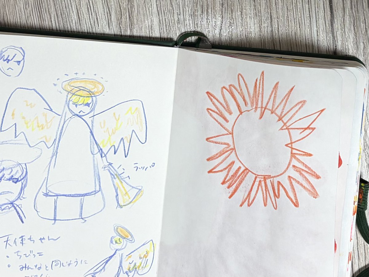 朝5時。今日は少し肩の力を抜いて、色鉛筆で主人公のラフを描いていました 。ラッパをうまく吹けず、「みんなのように普通にできない」ことに悩んでいる天使の子👼 描きながら、少しずつキャラクターと仲良くなっています☀️ #絵本制作 #制作日記 #天使 #色鉛筆画 #絵描きさんと繋がりたい