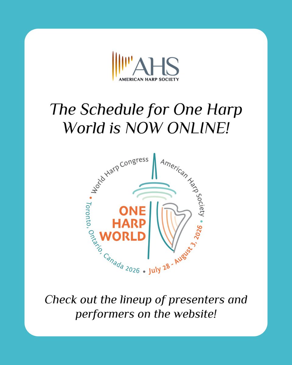 Ready to take a look at everything planned for the biggest harp event of the decade? Now you can! Our schedule is now online—check it out: loom.ly/rLJemS8

#harp #Harps #harpist #harpists #harpistlife #harpsociety #harpista #harplife