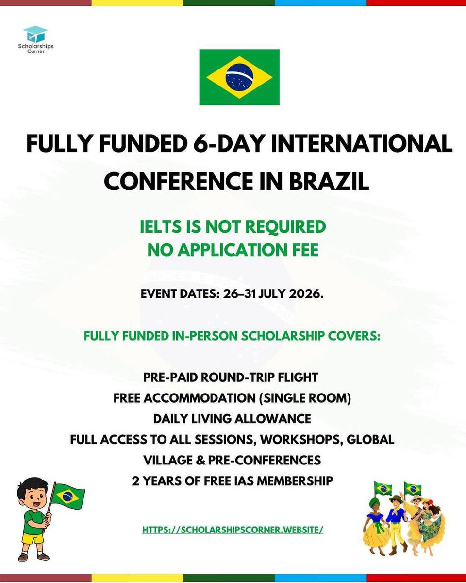 Fully Funded 5-Day International Conference in Brazil | No Application Fee

Applications are open for the International AIDS Conference in Brazil, offering fully funded participation for eligible candidates worldwide.

Key Details:

- Host Country: Brazil

- Duration: 5 days

-