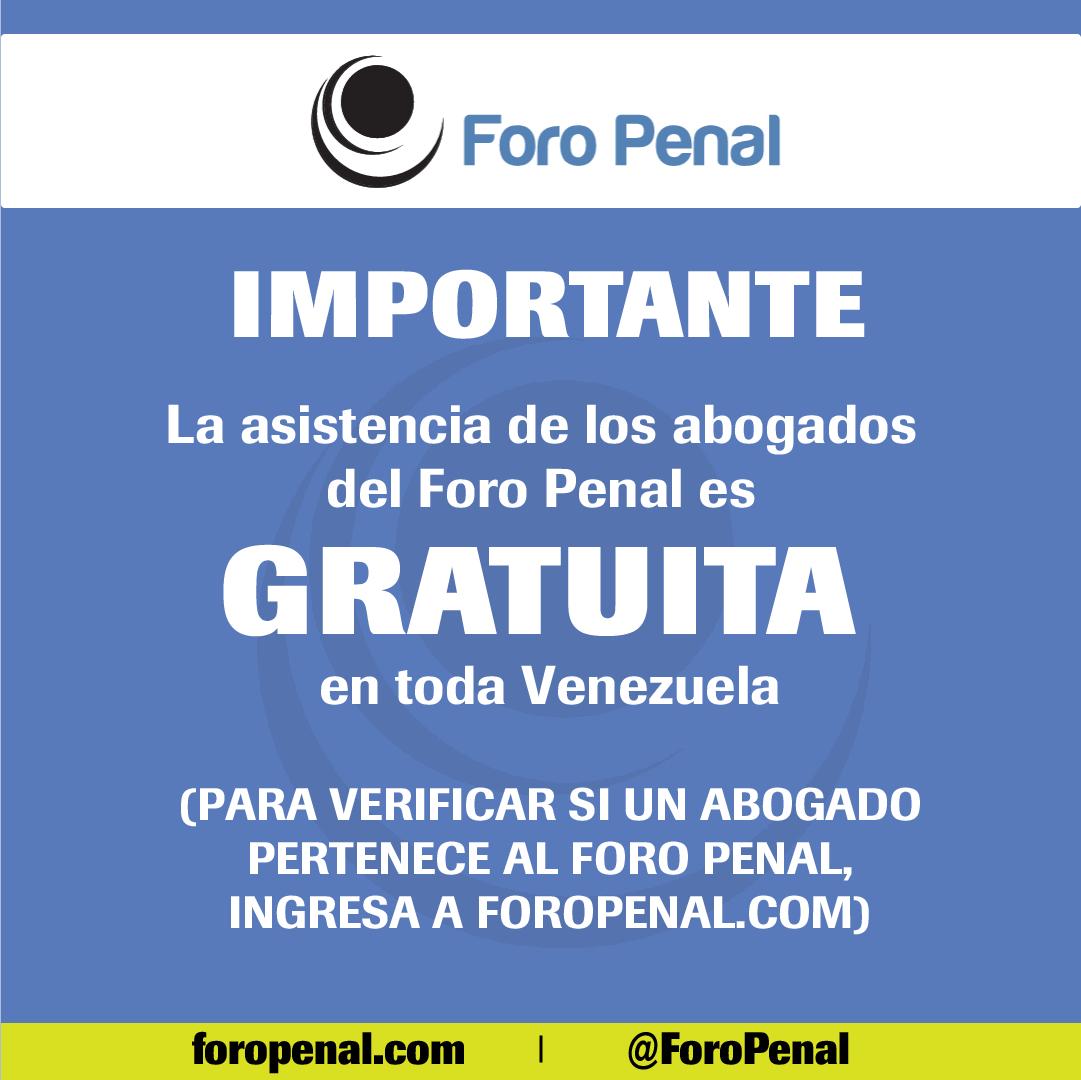 #IMPORTANTE: La asistencia de los abogados del Foro Penal es GRATUITA en toda Venezuela.
