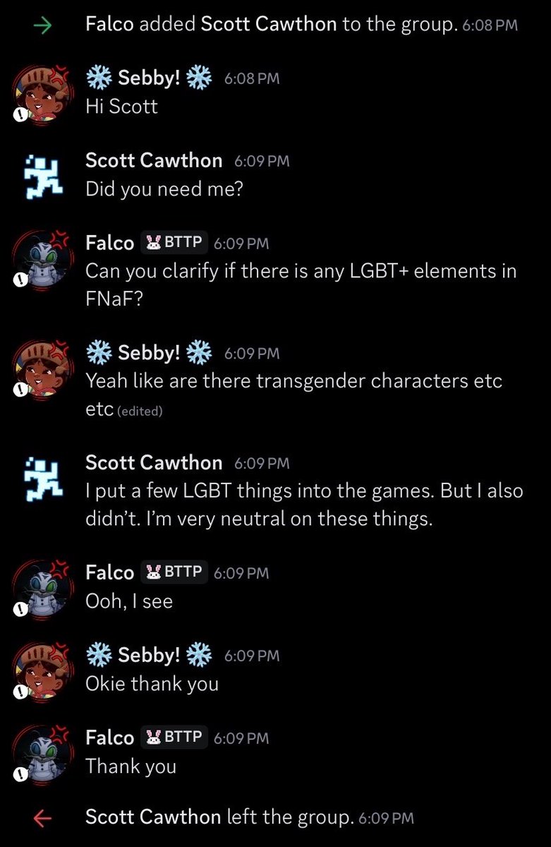 looked in the gc for a second. why was scott cawthon there