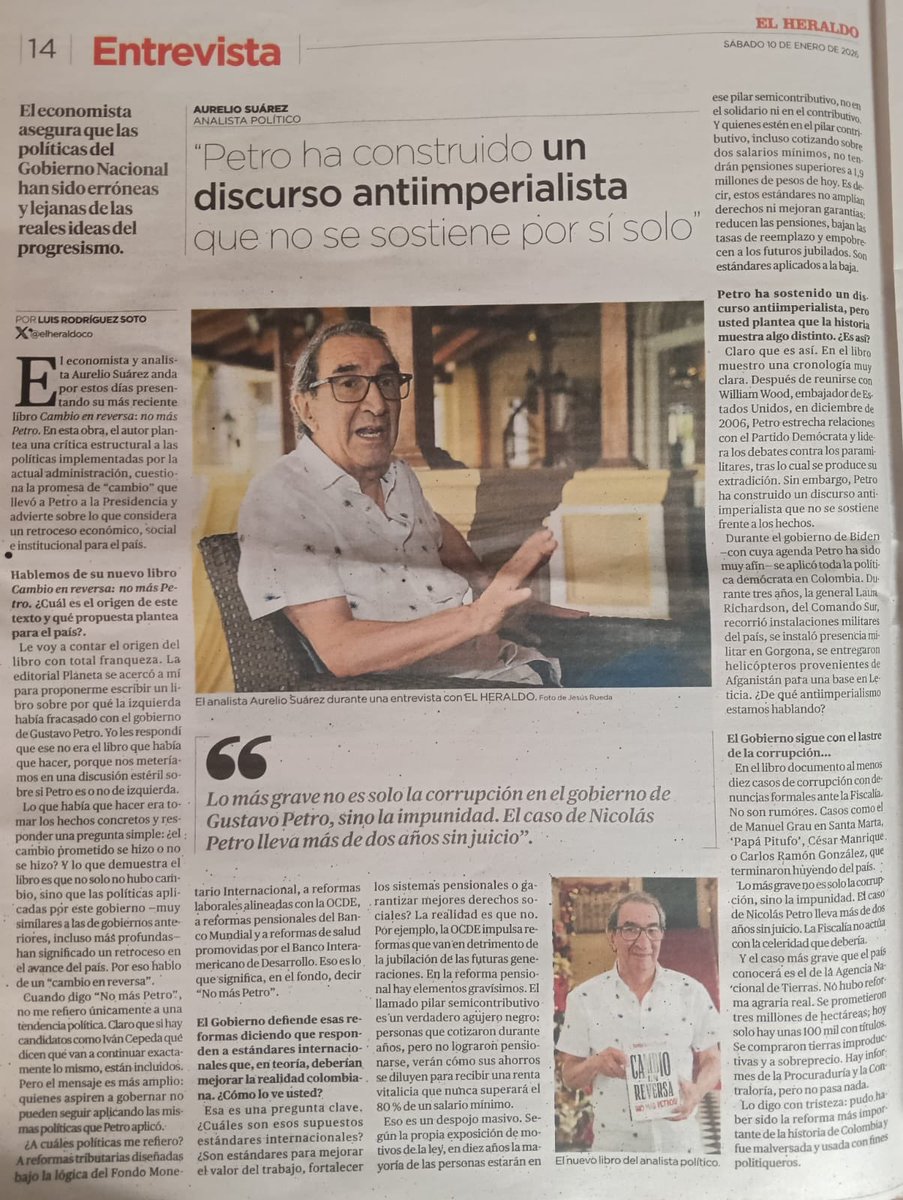 🗞️ “Petro ha cons­truido un dis­curso antiim­pe­ria­lista que no se sos­tiene en los hechos” 

Así lo afirmé en entrevista para @ElHeraldoCo, sobre el libro «Cambio en reversa. ¡No más Petros!».

🔎 Invito a leerla a continuación: 
pressreader.com/colombia/el-he…