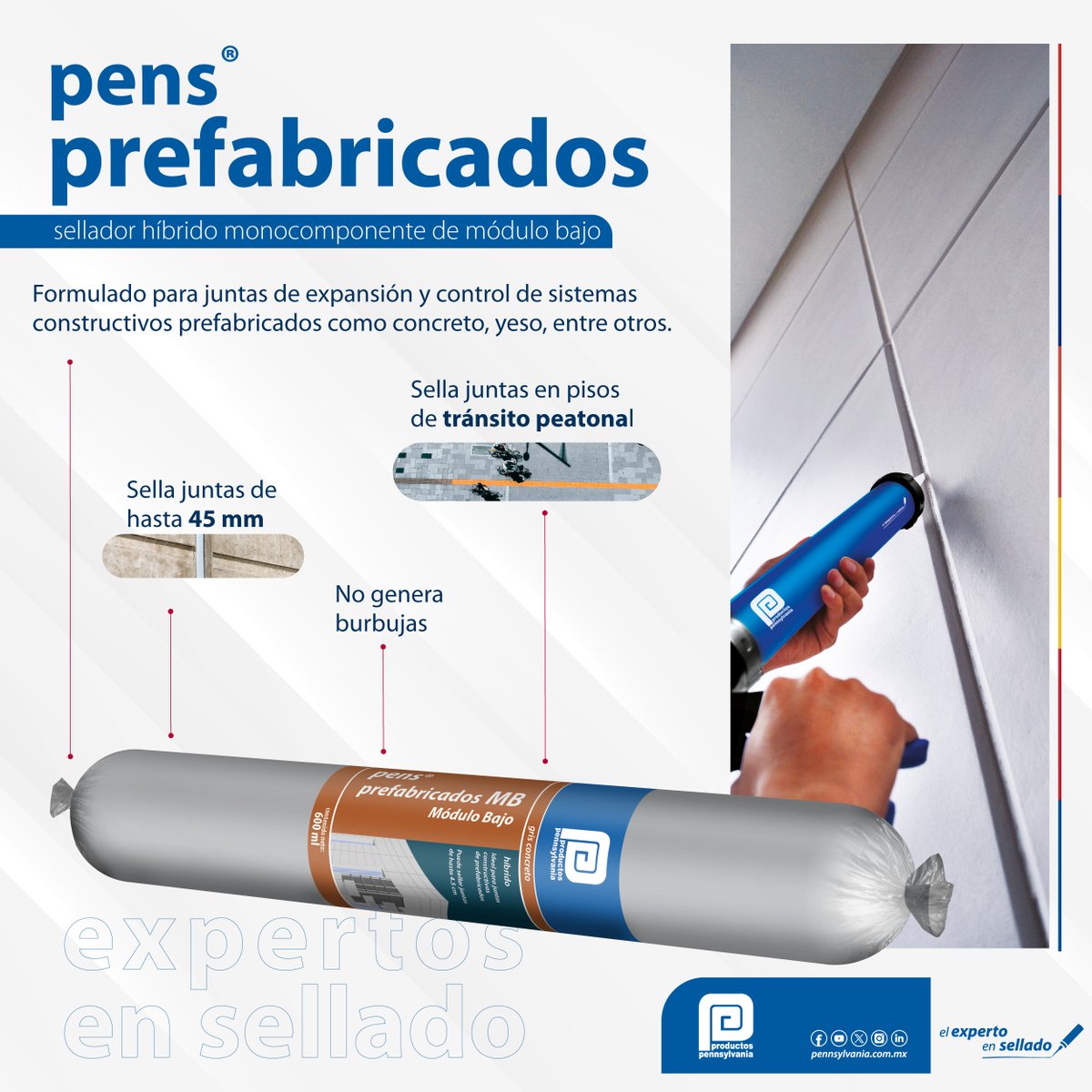 #OjoAlDato 👀 ¿Juntas amplias en prefabricados?

😎 pens® Prefabricados MB es tu aliado: sellador híbrido de módulo bajo para juntas de expansión y control.

Conoce sus beneficios. 👉  pennsylvania.com.mx/productos/pens…

#FelizJueves #Construcción #arquitectura #Tips