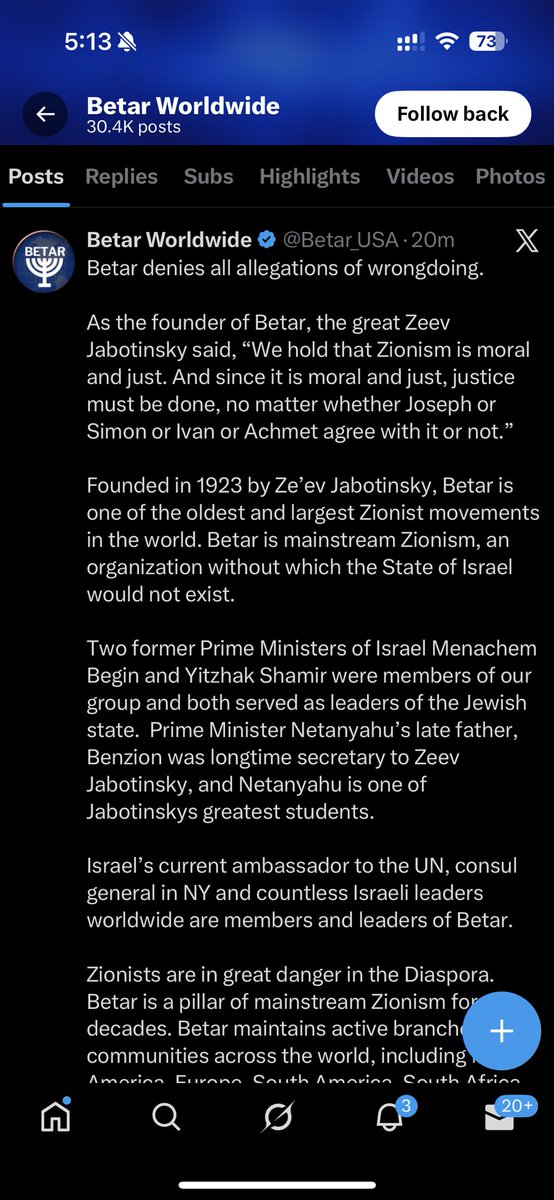As of 20 minutes ago, approx an hour after the statement announcing the settlement from the OAG, Betar is still publicly claiming Israel's current ambassador to the UN, consul general in NY and countless Israeli leaders worldwide are members and leaders of Betar.