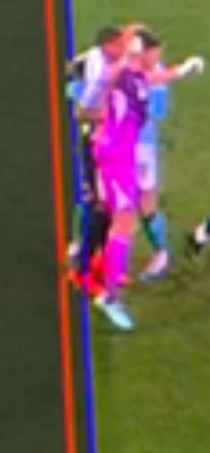 handbyj's tweet photo. @prodnose 6 minutes and they still cocked it up. Look at the blue line. This stinks of a bent ref doing anything he can to disallow what was a great finish. https://t.co/Fdf3cwqYMj