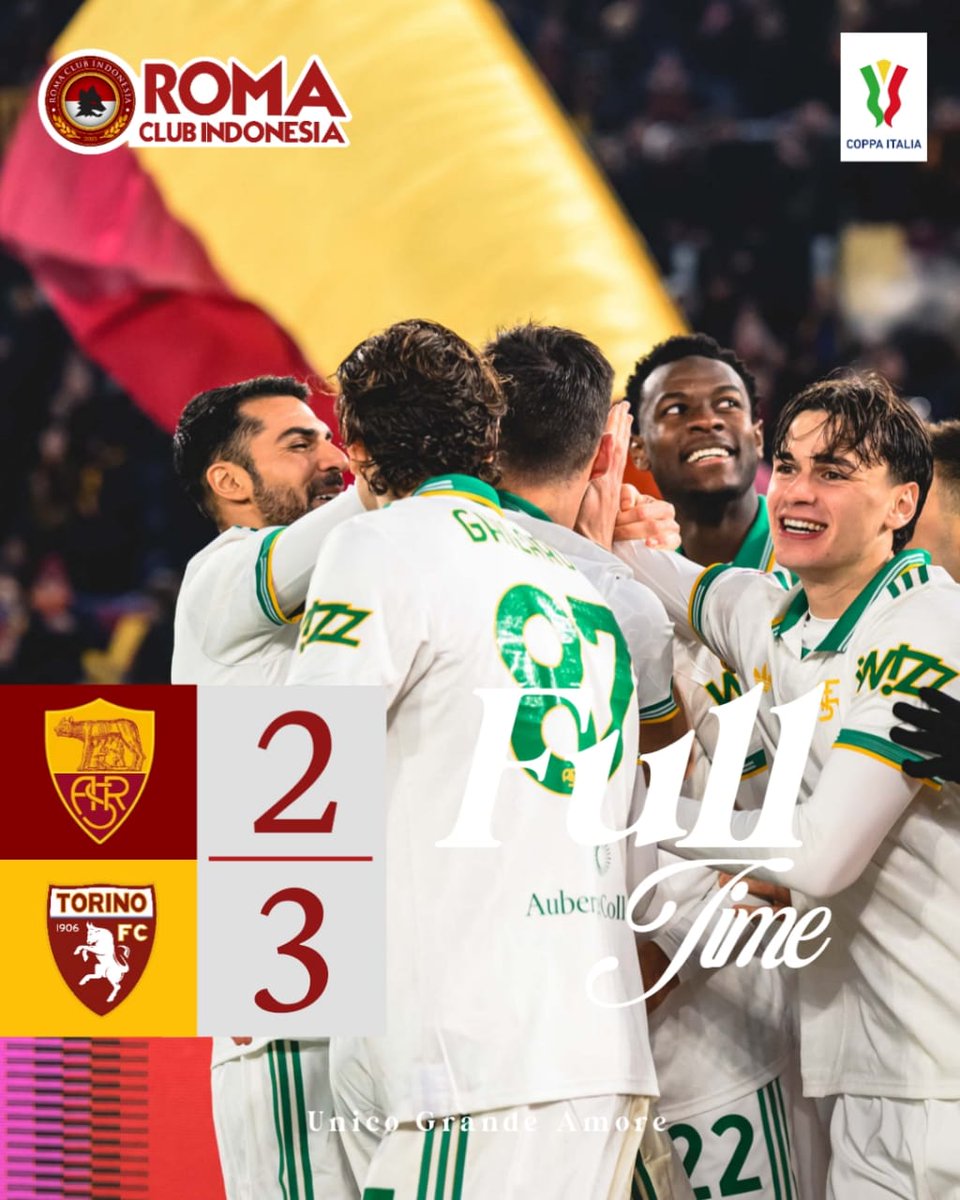 Full-time
AS Roma 2 - 3 Torino

.
.

#romatorino
#romaclubindonesia
#unicograndeamore